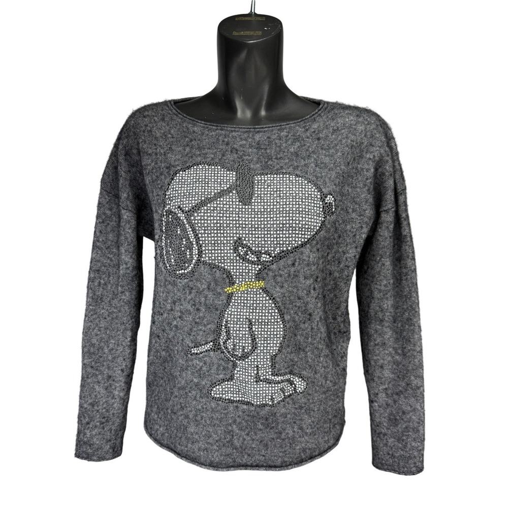 PRINCESS GOES HOLLYWOOD Snoopy Cashmere‎ Wool Grey Rhinestone Peanuts Sweater 40